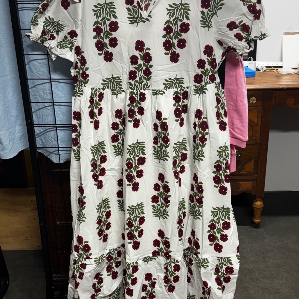 Floral Print Dress with Red and Green Accents
